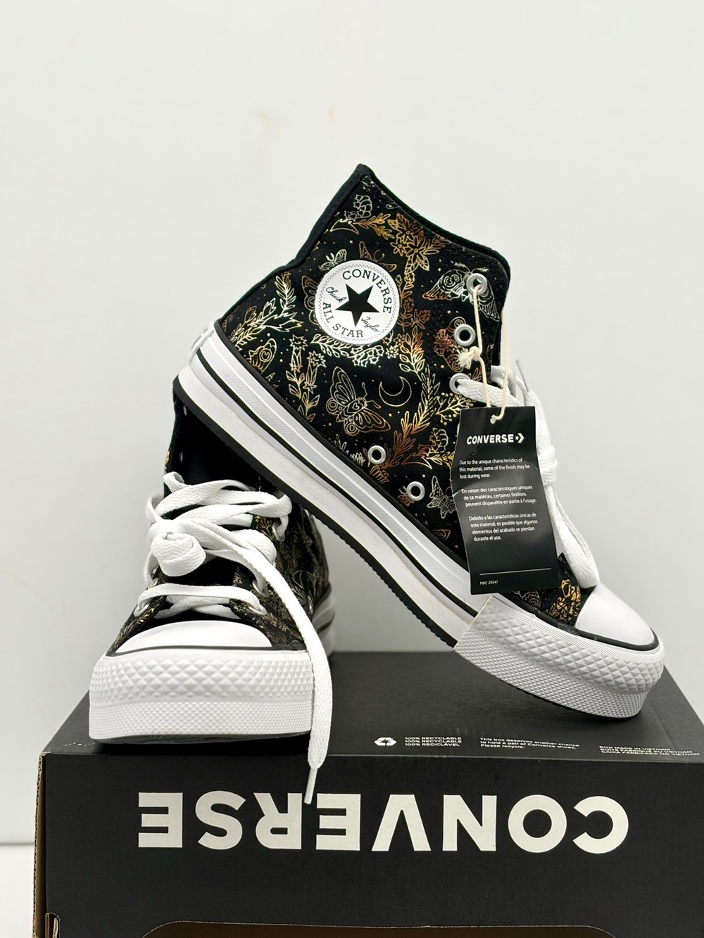 Converse Black High-Top All Star Sneakers with Gold Butterfly Print - Picture 5 of 11